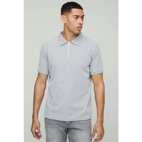 Polo zippé en tissu gaufré - S - Boohooman - Modalova