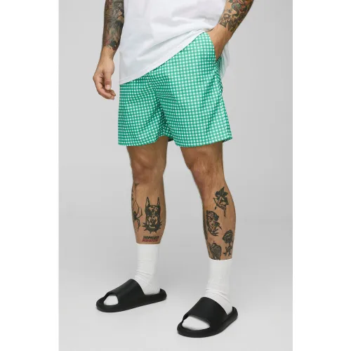Short de bain mi-long à carreaux - S - Boohooman - Modalova