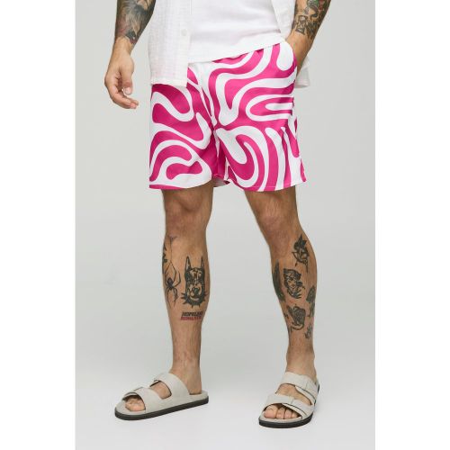 Short de bain mi-long à imprimé abstrait - S - Boohooman - Modalova