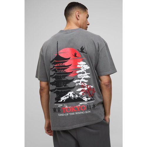 T-shirt oversize délavé à imprimé Tokyo - S - Boohooman - Modalova