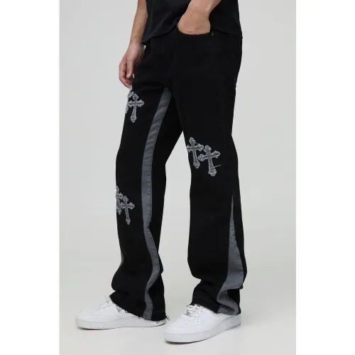 Jean flare flare à écussons croisés - 28R - Boohooman - Modalova