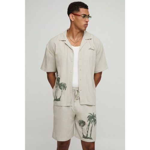 Ensemble à imprimé palmier avec chemise oversize et short - S - Boohooman - Modalova