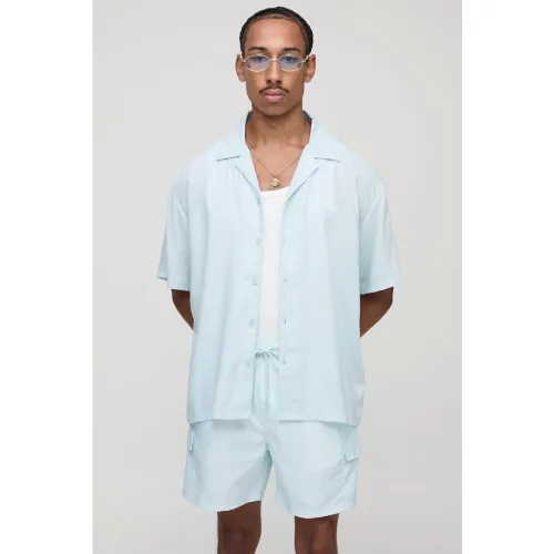 Ensemble oversize avec chemise en viscose et short de bain cargo - S - Boohooman - Modalova