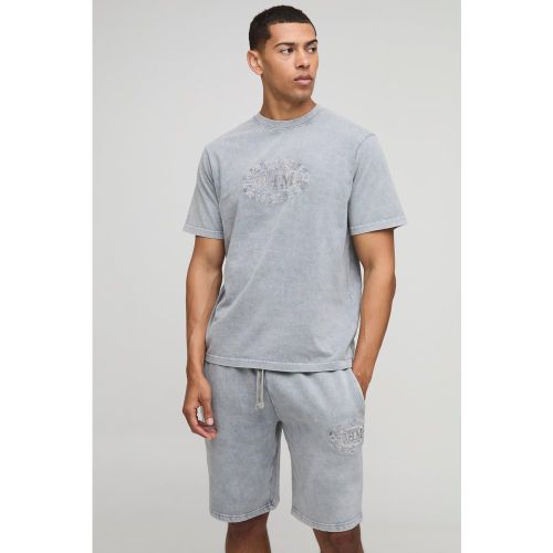 Ensemble délavé à imprimé BHM avec t-shirt et short homme - S - Boohooman - Modalova
