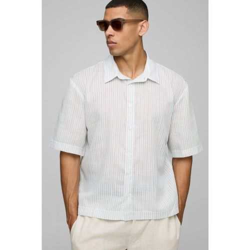 Chemise oversize rayée à manches 3/4 - S - Boohooman - Modalova
