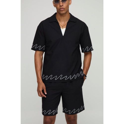 Ensemble oversize à col V avec chemise et short - S - Boohooman - Modalova