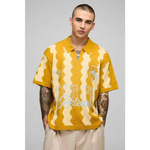 Polo oversize à col V en maille - S - Boohooman - Modalova