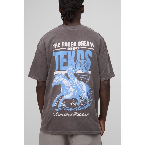 T-shirt oversize délavé à col montant et imprimé Texas - S - Boohooman - Modalova