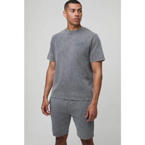 Ensemble côtelé délavé à broderie - MAN - S - Boohooman - Modalova