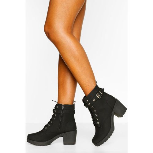 Bottines Motardes À Boucle Et À Lacets - 37 - boohoo - Modalova