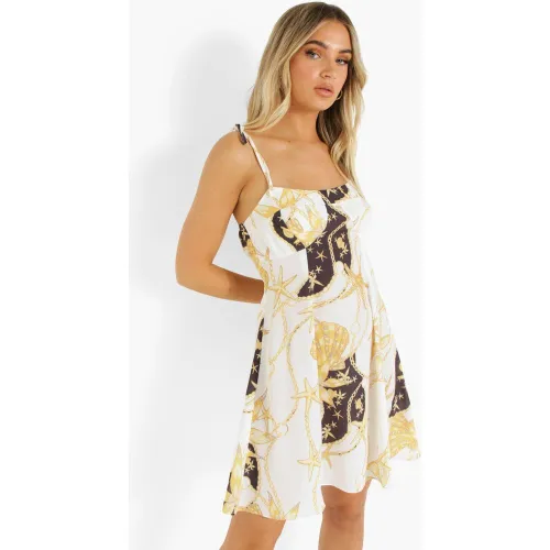 Robe Trapèze À Détail Noué Et Imprimé Chaîne Nautique - 36 - boohoo - Modalova