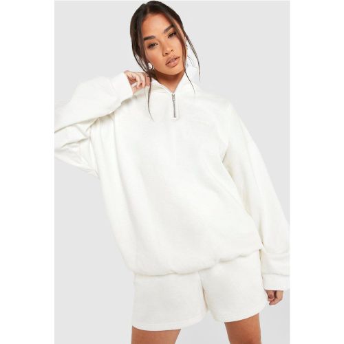 Sweat À Col Zippé Premium - Blanc Écru - Xl, Blanc Écru - boohoo - Modalova