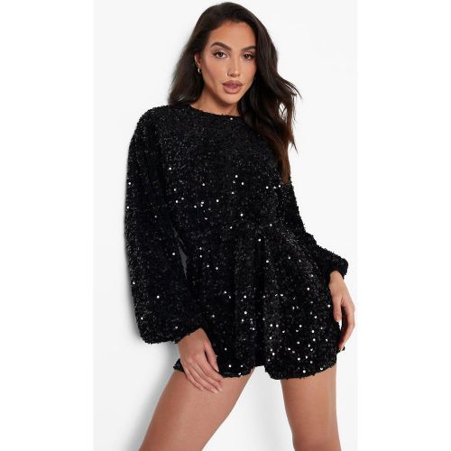 Combishort Fluide Pailleté À Ceinture Et Manches Longues - 36 - boohoo - Modalova