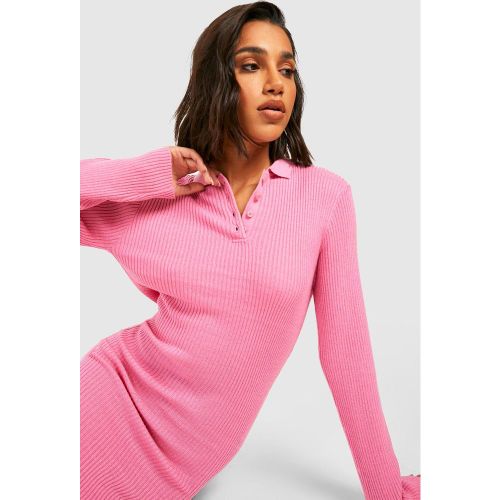 Robe Pull En Maille Côtelée À Col Polo - S - boohoo - Modalova