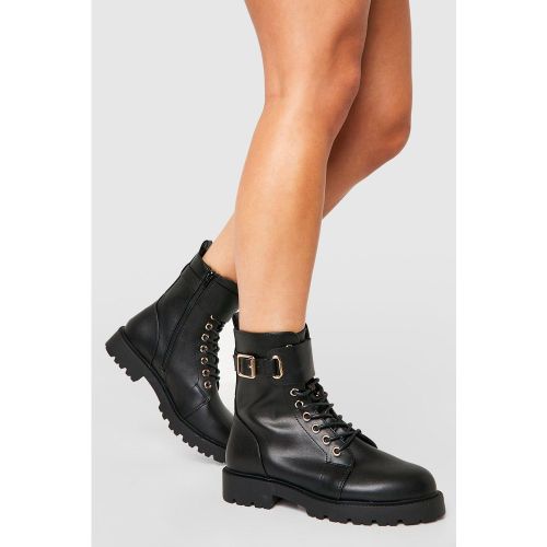 Bottines Motardes À Lacets Montants - Pointure Large - 5 - boohoo - Modalova