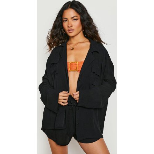 Ensemble De Plage Texturé Avec Chemise Et Short - L - boohoo - Modalova