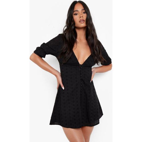 Petite" - Robe Courte En Broderie Anglaise À Manches Bouffantes - 38 - boohoo - Modalova