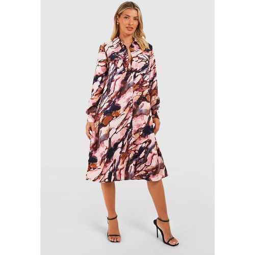 Robe Chemise Oversize Mi-Longue À Imprimé Marbre - /Coquille D'Œuf - 40, /Coquille D'Œuf - boohoo - Modalova