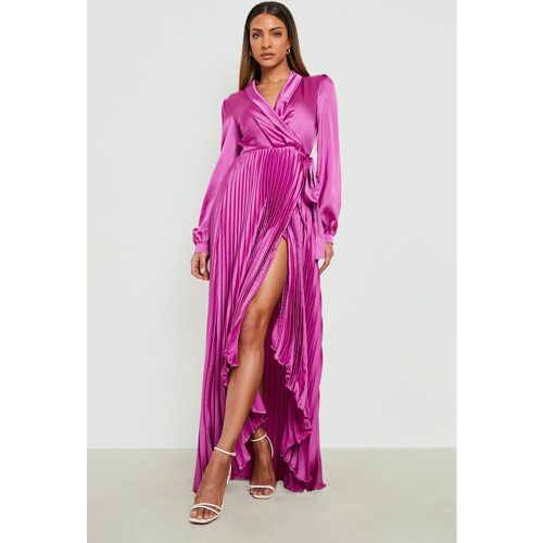 Robe Portefeuille Plissée Satinée À Ceinture - 38 - boohoo - Modalova