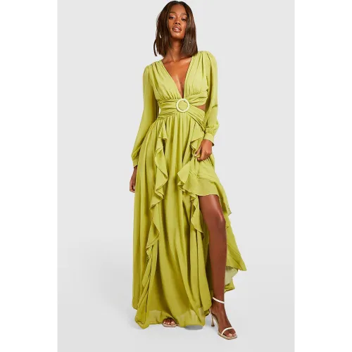 Robe Longue En Mousseline De Soie À Volants - 36 - boohoo - Modalova