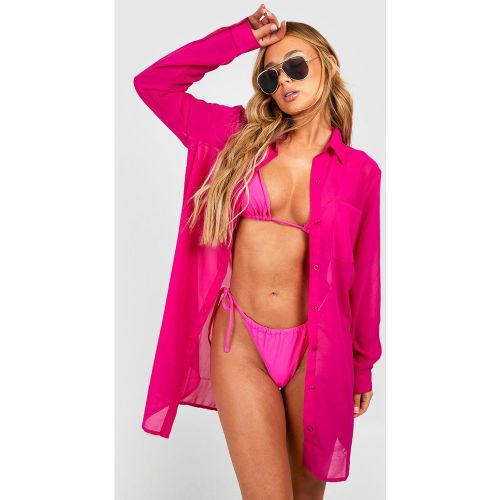 Chemise De Plage Longue En Mousseline De Soie - M - boohoo - Modalova