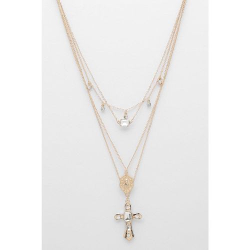 Collier Superposé À Strass Et Croix - One Size - boohoo - Modalova