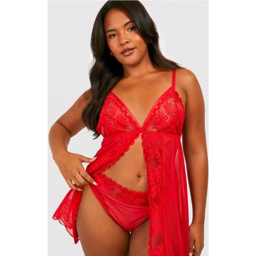 Grande Taille - Robe Babydoll Fendue En Dentelle - 50 - boohoo - Modalova