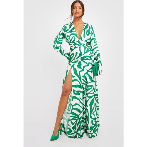 Robe Longue Fendue Satinée Imprimée - 36 - boohoo - Modalova