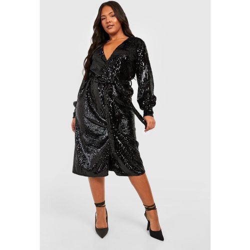 Grande Taille - Robe Portefeuille Pailletée - 44 - boohoo - Modalova