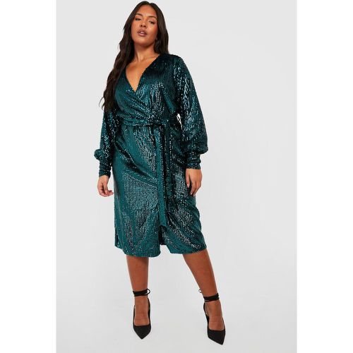 Grande Taille - Robe Portefeuille Pailletée - 44 - boohoo - Modalova