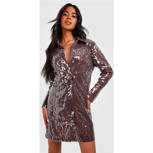 Robe Chemise De Soirée Pailletée Fendue - 40 - boohoo - Modalova