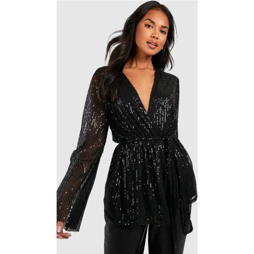 Blouse Cache-Cœur Pailletée À Manches Évasées - 36 - boohoo - Modalova