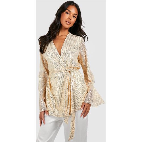 Blouse Cache-Cœur Pailletée À Manches Évasées - 38 - boohoo - Modalova