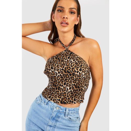 Crop Top Léopard Plissé - 40 - boohoo - Modalova