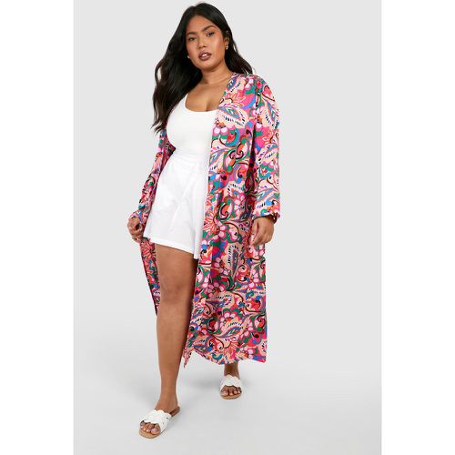 Grande Taille - Kimono Long Fleuri - boohoo - Modalova