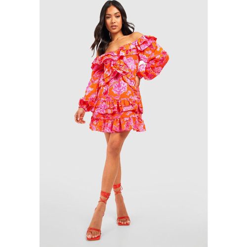 Petite" - Robe Courte Fleurie À Volants - 38 - boohoo - Modalova