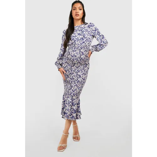 Maternité - Robe De Grossesse Mi-Longue Froncée Fleurie - 36 - boohoo - Modalova