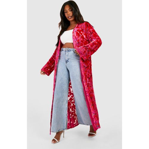 Grande Taille - Kimono Long Effet Dévoré - 44 - boohoo - Modalova