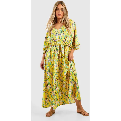 Grande Taille - Robe Longue Fleurie À Manches Larges - 56 - boohoo - Modalova