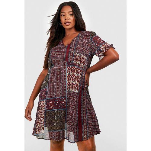 Grande Taille - Robe Style Bohème À Smocks Et Imprimé Aztèque - 44 - boohoo - Modalova