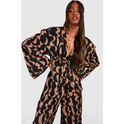 Blouse À Imprimé Abstrait Et Manches Évasées - 38 - boohoo - Modalova