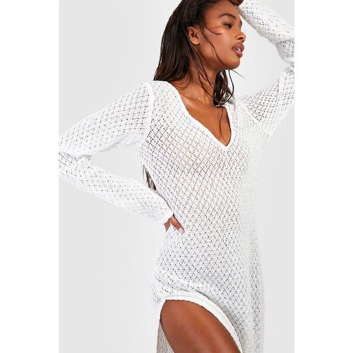 Robe De Plage Longue En Crochet À Fentes - L - boohoo - Modalova