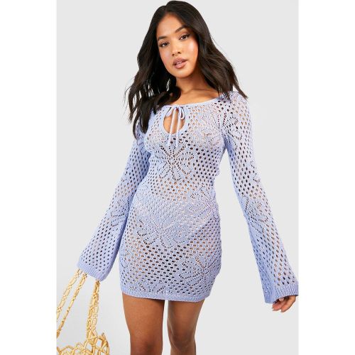 Petite" - Robe Courte Fleurie En Crochet À Manches Évasées - S - boohoo - Modalova