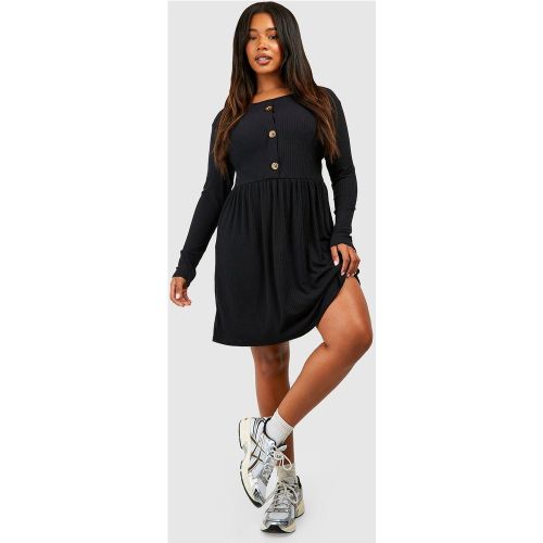 Grande Taille - Robe Côtelée À Volants Et Boutons - 44 - boohoo - Modalova