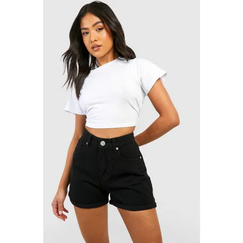 Petite" - Short Taille Haute En Jean À Ourlet Retroussé - 34 - boohoo - Modalova
