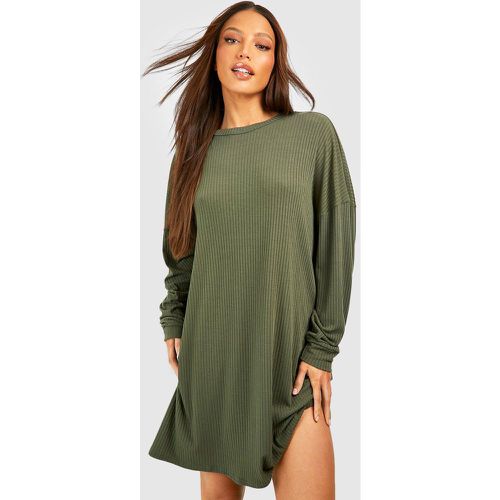 Tall" - Robe T-Shirt Côtelée À Manches Longues - boohoo - Modalova