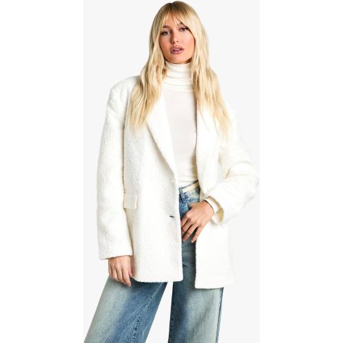 Blazer Bouclé En Laine - Blanc Écru - 40, Blanc Écru - boohoo - Modalova