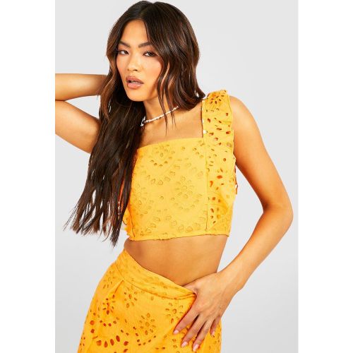 Crop Top Brodé À Volants - 40 - boohoo - Modalova