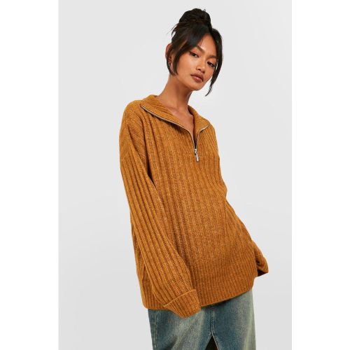 Pull Côtelé À Col Montant Zippé - S - boohoo - Modalova