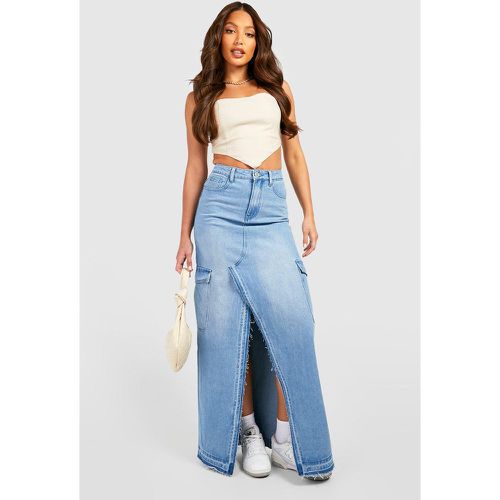 Tall" - Jupe Cargo Longue Fendue En Jean - 38 - boohoo - Modalova